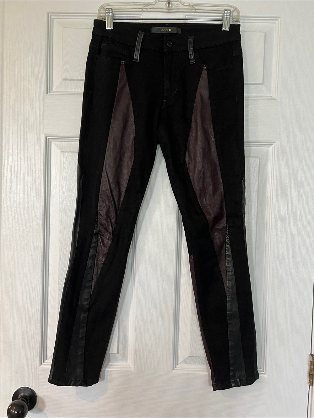 Joe's Jeans Black Pants with Dark Plum and black leather Panels